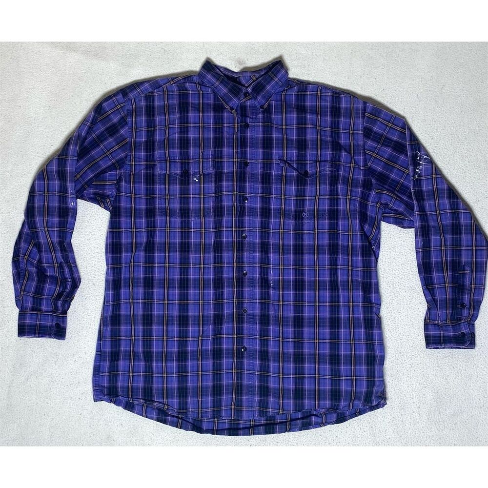 Roper Men's 2XL Purple Plaid Long Sleeve Button-Up Shirt Casual paint stained